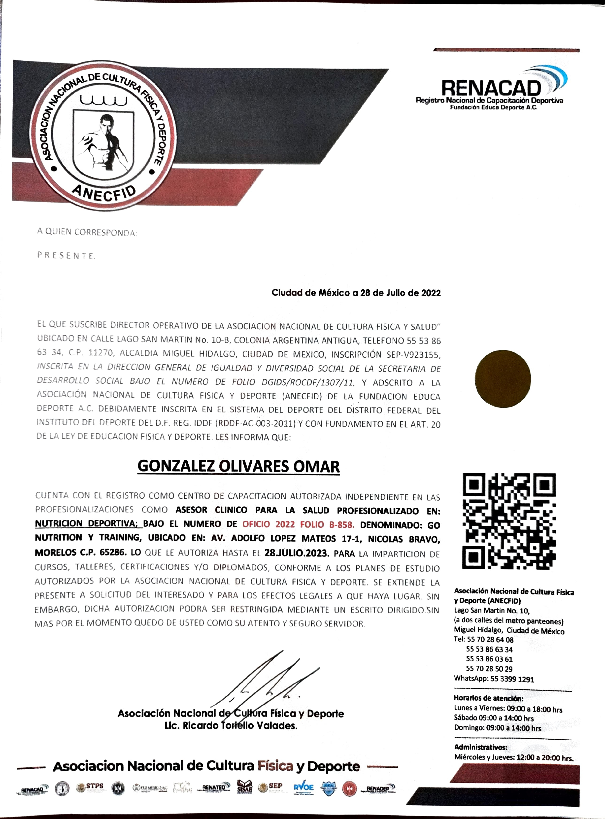 Certificado de capacitación