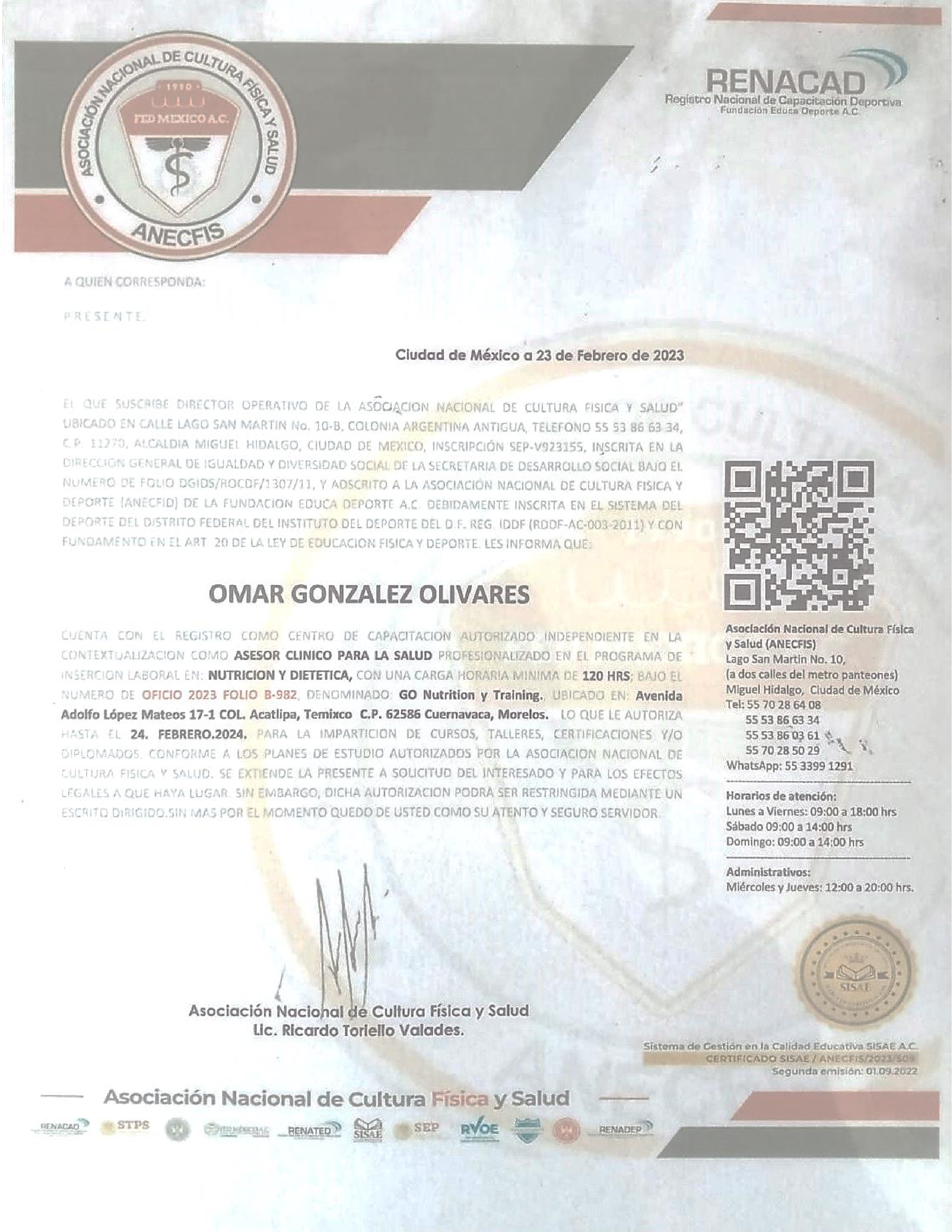 Certificado de capacitación
