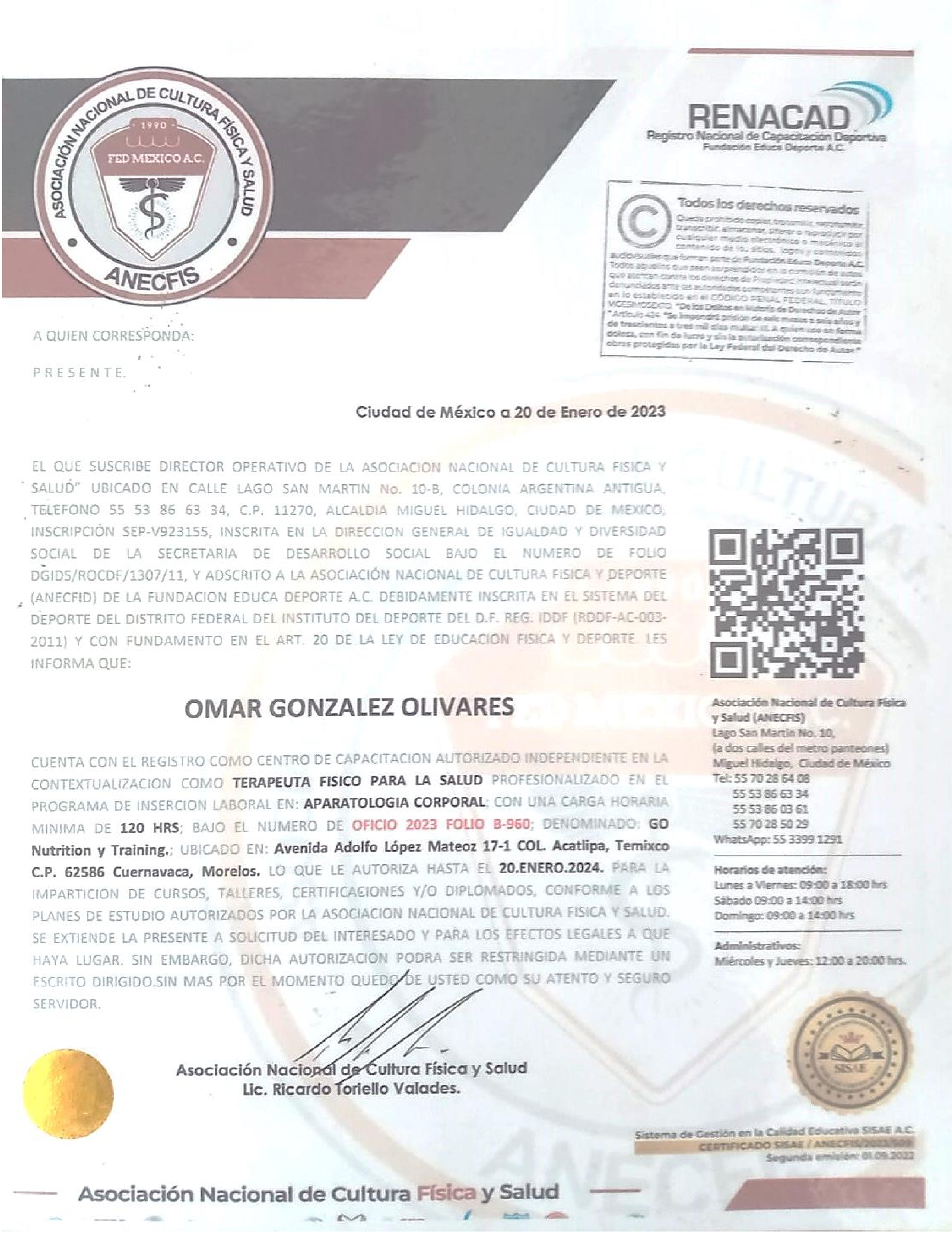 Certificado de capacitación